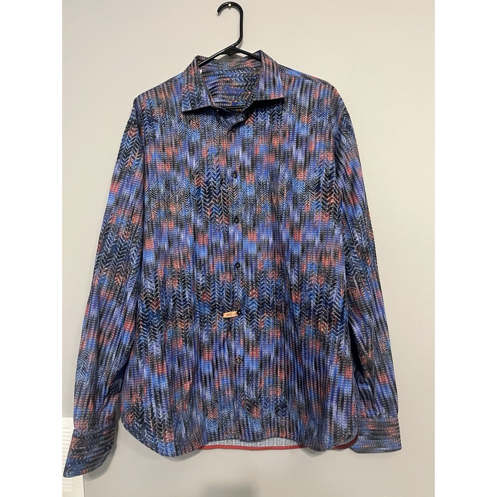 Visconti Black Men's SZ XL LS Woven stretch Button up shirt Blue 90s vibe